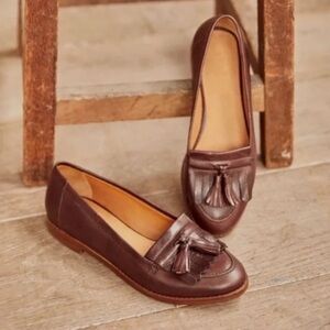 Sezane Croc-Embossed Brown Tassel Loafers 38 (7)